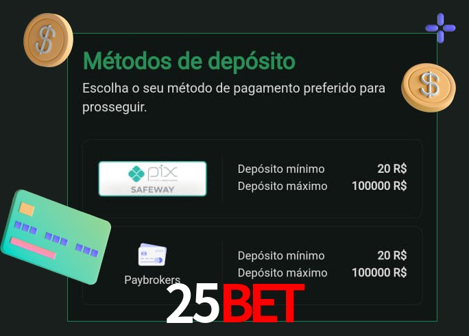 O cassino 25BET oferece uma grande variedade de métodos de pagamento